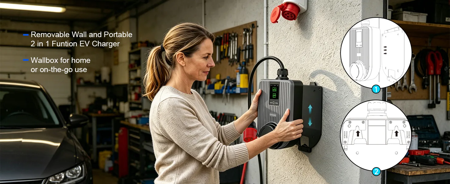 Q Series charger fitted to its wall-mounted home base