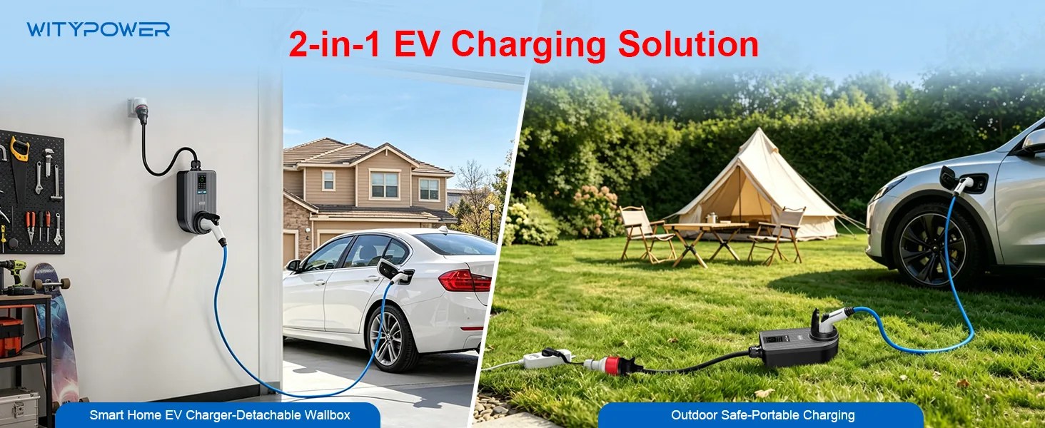 Q Series shown as a home wallbox and portable EV charger